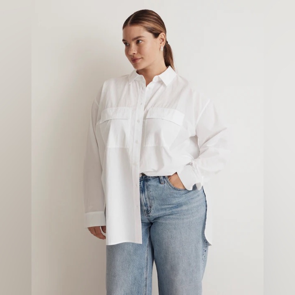 NWT Madewell The Plus Signature Poplin Oversized Button-Up Shirt: 2X White